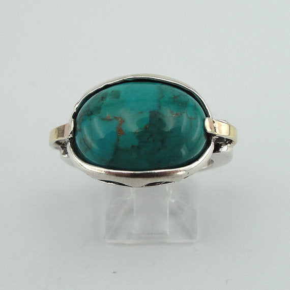 925 Turquoise ring, Handcrafted 9k yellow gold & 925 sterling Silver ring,