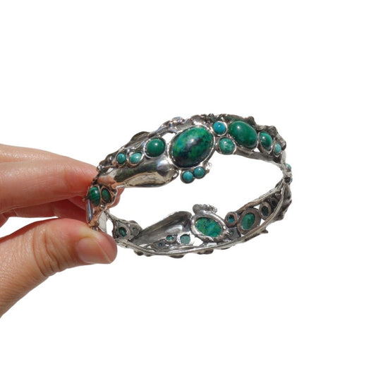 Sculptural sterling silver bracelet with Natural Turquoise Eilat gemstones