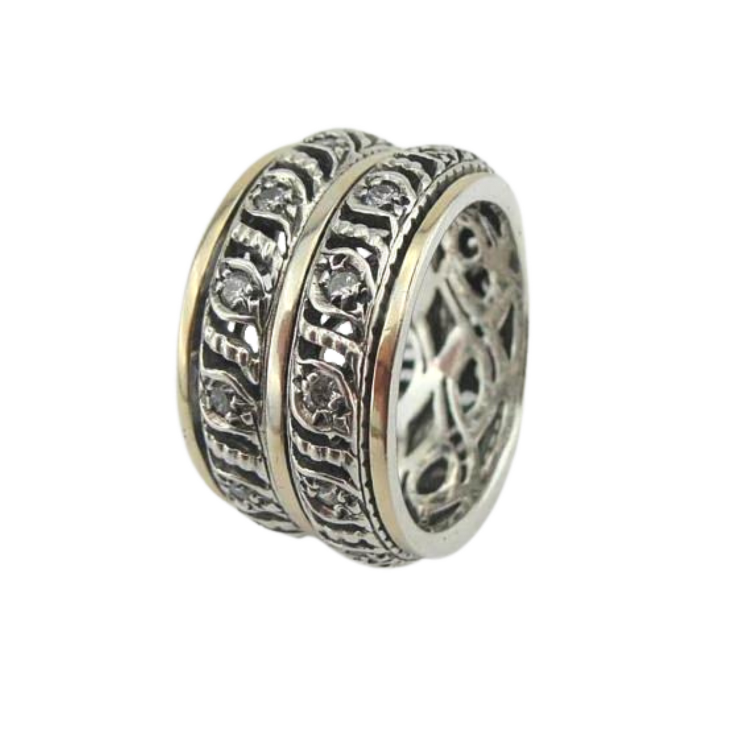 Swivel Band With Sterling Silver and 9K Gold Decorated With White Zircon