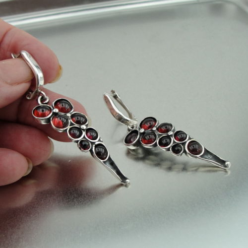 Hadar Designers Handmade Dangle Drop Sterling Silver Red Garnet Earrings