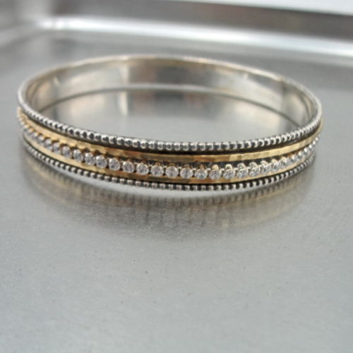 Hadar Designers Handmade 9k Yellow Gold 925 Silver Zircon Bangle Bracelet (SN1)y