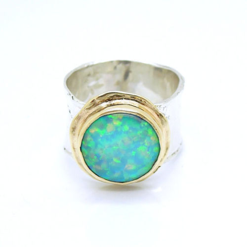 Hadar Designers Handmade 9k Yellow Gold 925 Silver Opal Ring