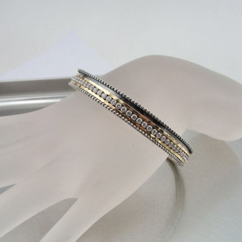 Hadar Designers Handmade 9k Yellow Gold 925 Silver Zircon Bangle Bracelet (SN1)y