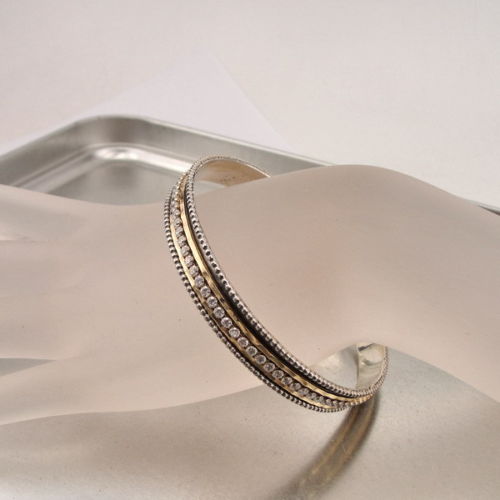 Hadar Designers Handmade 9k Yellow Gold 925 Silver Zircon Bangle Bracelet (SN1)y
