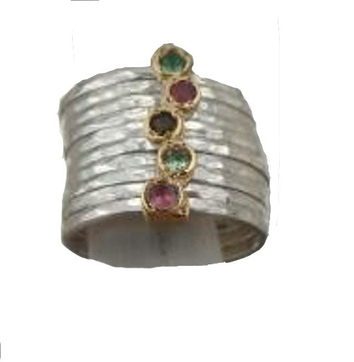 Long Stackable 9k Yellow Gold 925 Silver Tourmaline Ring